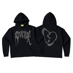 Black Graphic Hoodie with Silver Design